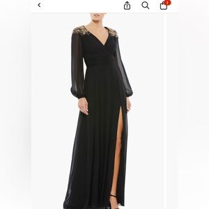 Mac Duggal Black Gown with Gold Embellishments